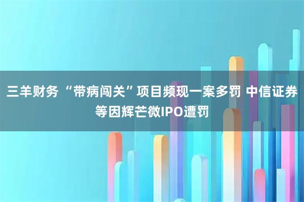 三羊财务 “带病闯关”项目频现一案多罚 中信证券等因辉芒微IPO遭罚