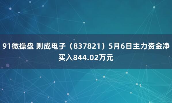 91微操盘 则成电子（837821）5月6日主力资金净买入844.02万元